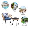 3 Piece Patio Bistro Set with Side Table, Outdoor PE Rattan Conversation Chair Set,Furniture of Coffee Table with Glass Top,Cushions & Lumbar Pillows