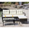 Outdoor patio Furniture sets 3 piece Conversation set wicker Ratten Sectional Sofa With Seat Cushions(Beige Cushion)