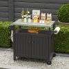 Outdoor Grilling Table with Storage,,Waterproof Outdoor Grill Cabinet,Stainless Steel Tabletop Outdoor Kitchen Island,BBQ Cart with Wheels,Hooks and S