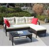 Outdoor patio Furniture sets 3 piece Conversation set wicker Ratten Sectional Sofa With Seat Cushions(Beige Cushion)