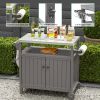 Outdoor Grilling Table with Storage,,Waterproof Outdoor Grill Cabinet,Stainless Steel Tabletop Outdoor Kitchen Island,BBQ Cart with Wheels,Hooks and S