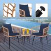 3 Piece Patio Bistro Set with Side Table, Outdoor PE Rattan Conversation Chair Set,Furniture of Coffee Table with Glass Top,Cushions & Lumbar Pillows