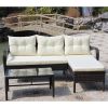 Outdoor patio Furniture sets 3 piece Conversation set wicker Ratten Sectional Sofa With Seat Cushions(Beige Cushion)