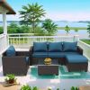 Patio Furniture,6 Pieces Outdoor Wicker Furniture Set Patio Rattan Sectional Conversation Sofa Set with Ottoman and Glass Top Table for Balcony Lawn a