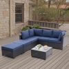 7 Pieces Outdoor Patio Furniture Set,Sectional Conversation Sofa Of Corner Chairs,Ottomans And Glass Top Table,All Weather PE Rattan and Steel Frame W