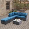 7 Pieces Outdoor Patio Furniture Set,Sectional Conversation Sofa Of Corner Chairs,Ottomans And Glass Top Table,All Weather PE Rattan and Steel Frame W