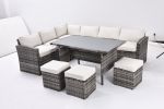 Outdoor Patio Furniture Set,7 Pieces Outdoor Sectional Conversation Sofa with Dining Table,Chairs and Ottomans,All Weather PE Rattan and Steel Frame,W