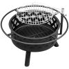 30in Outdoor Metal Fire Pit with Cooking Grates Black