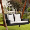 2-Person Wicker Hanging Porch Swing with 2 Back Cushions and 1 Seat Cushion