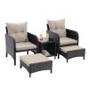 5 Piece Outdoor Patio Furniture Set,All Weather PE Rattan Conversation Chairs with Armrest and Removable Cushions,Ottomans and Storage Coffee Table fo