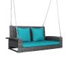 2-Person Wicker Hanging Porch Swing with 2 Back Cushions and 1 Seat Cushion