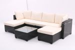 7 Pieces Outdoor Patio Furniture Set,Sectional Conversation Sofa Of Corner Chairs,Ottomans And Glass Top Table,All Weather PE Rattan and Steel Frame W