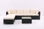 7 Pieces Outdoor Patio Furniture Set,Sectional Conversation Sofa Of Corner Chairs,Ottomans And Glass Top Table,All Weather PE Rattan and Steel Frame W