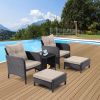 5 Piece Outdoor Patio Furniture Set,All Weather PE Rattan Conversation Chairs with Armrest and Removable Cushions,Ottomans and Storage Coffee Table fo