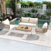 4-Piece Patio Furniture Set, Outdoor Furniture with Acacia Wood Table, Patio Conversation Set with Deep Seating & Thick Cushion for Backyard Porch Bal