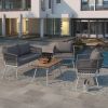 4-Piece Patio Furniture Set, Outdoor Furniture with Acacia Wood Table, Patio Conversation Set with Deep Seating & Thick Cushion for Backyard Porch Bal