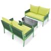 4-Piece Rope Patio Furniture Set, Outdoor Furniture with Tempered Glass Table, Patio Conversation Set Deep Seating with Thick Cushion for Backyard Por