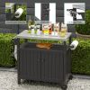 Outdoor Grilling Table with Storage,,Waterproof Outdoor Grill Cabinet,Stainless Steel Tabletop Outdoor Kitchen Island,BBQ Cart with Wheels,Hooks and S