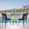 3 Piece Patio Bistro Set with Side Table, Outdoor PE Rattan Conversation Chair Set,Furniture of Coffee Table with Glass Top,Cushions & Lumbar Pillows