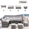 Outdoor Patio Furniture Set,7 Pieces Outdoor Sectional Conversation Sofa with Dining Table,Chairs and Ottomans,All Weather PE Rattan and Steel Frame,W