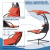 Hanging Chaise Lounger with Removable Canopy, Outdoor Swing Chair with Built-in Pillow, Hanging Curved Chaise Lounge Chair Swing for Patio Porch Pools