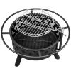 30in Outdoor Metal Fire Pit with Cooking Grates Black