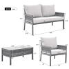 4-Piece Rope Patio Furniture Set, Outdoor Furniture with Tempered Glass Table, Patio Conversation Set Deep Seating with Thick Cushion for Backyard Por